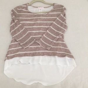 A'gaci small sweater blouse 3/4 sleeve brown/white